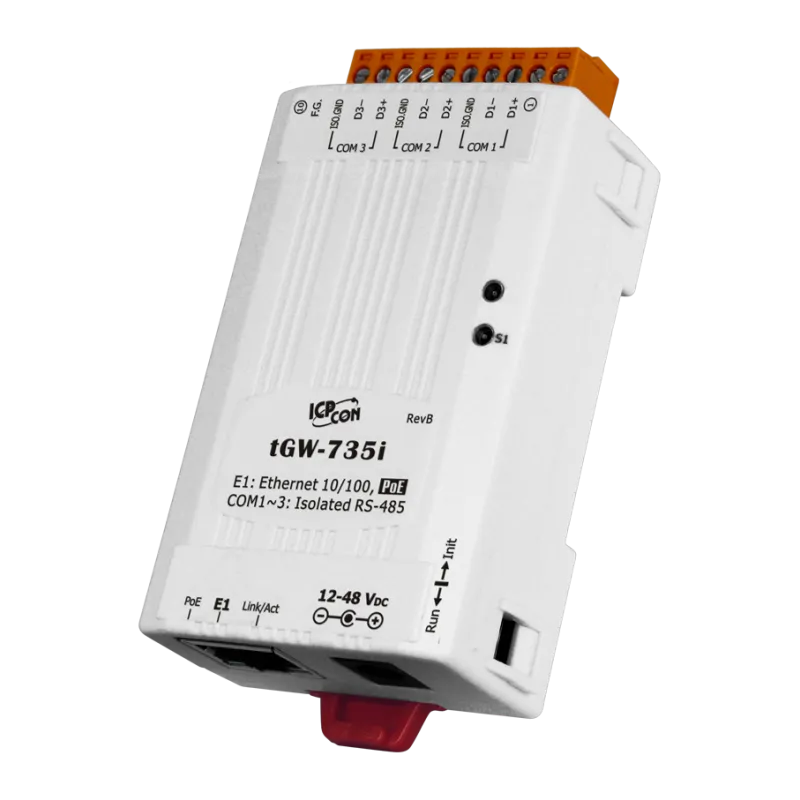 tGW-735i Преобразователь Modbus/TCP to RTU/ASCII with PoE and 3 Isolated RS-485 Ports