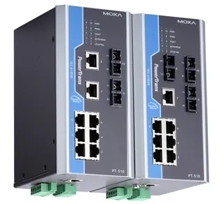 MOXA PT-510-MM-SC-24 Управляемый коммутатор 8 x 10/100BaseTX, 2 x 100BaseFX (многомодовое оптоволокно) соответствует требованиям IEC 61850-3