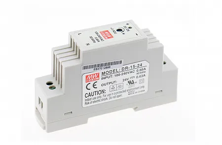 DR-15-24 Mean Well Блок питания (AC/DC, монтаж DIN-рейку, 24В, 0.63А)