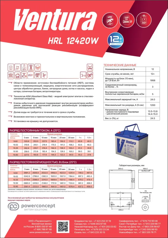 Ventura HRL 12400W Аккумуляторная батарея (12В, 100Ач)