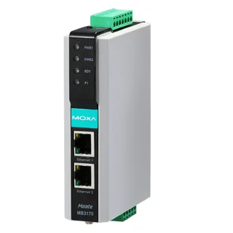 MOXA MGate MB3170 1-портовый преобразователь Modbus-RTU/ASCII (RS-232/422/485) в Modbus/TCP в промышленном исполнении