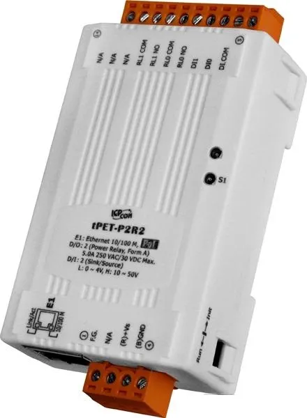 ICP-CON tPET-P2R2 CR Mодуль дискретного ввода Ethernet, 2 канала дискретного ввода, 2 канала релейного вывода Form-A, PoE