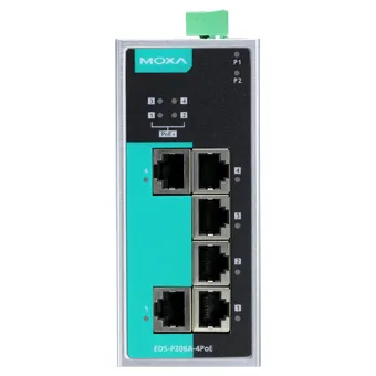MOXA EDS-P206A-4POE Коммутатор 6 x 10/100BaseTX, 4 из них с PoE IEEE 802.3af/at