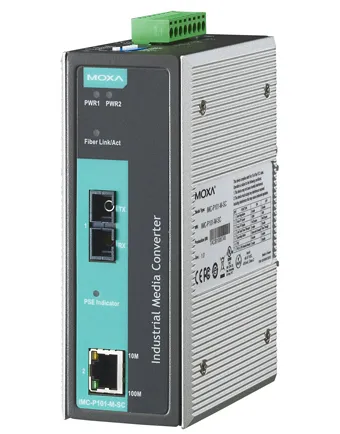 MOXA IMC-P101-M-SC-T Медиа-конвертер Ethernet в оптику IEEE 802.3af PoE в металлическом корпусе, многомод, разъем SC, с расширенным диапазоном температур