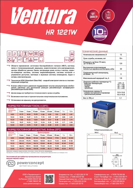 Ventura HR 1221W Аккумуляторная батарея (12В, 5Ач) 