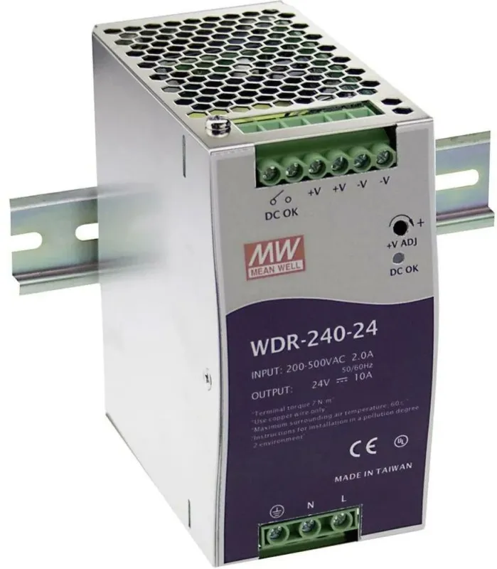 WDR-240-24 Mean Well Блок питания (AC/DC,монтаж DIN-рейку, 24В, 10А, входное напряжение 180~550VAC, 254~780VDC, реле DC-OK)