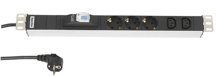 Hyperline SHT19-3SH-2IEC-B-2.5EU Блок розеток для 19"шкафов, с автом.выкл., 3xSchuko (16A)+ 2xC13 (16A)