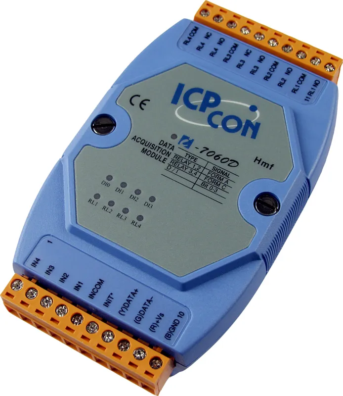 ICP-CON I-7060D 4-канальный модуль дискретного ввода с изоляцией и 4-канального релейного дискретного вывода, с 8 светодиодами для каждого канала