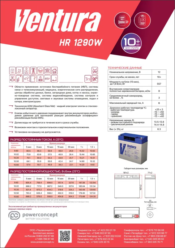 Ventura HR 1290W Аккумуляторная батарея (12В, 17Ач)