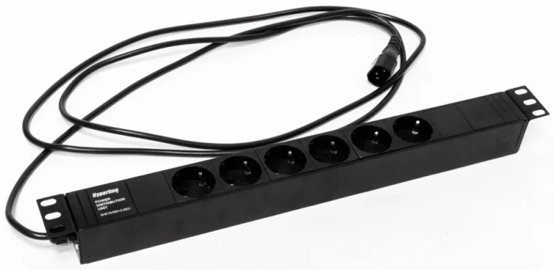 Hyperline SHE19-8SH-S-IEC Блок розеток для 19" шкафов, горизонтальный, с выключателем с подсветкой, 8 розеток Schuko (10А)