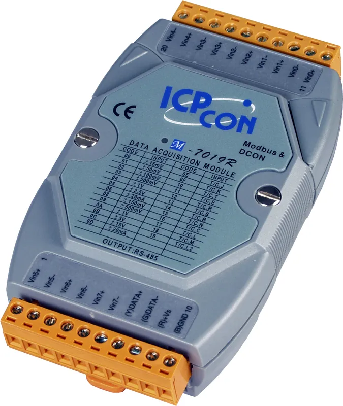 ICP-CON M-7019R-G Модуль с 8 каналами аналогового ввода и защитой от перенапряжения, протокол Modbus RTU