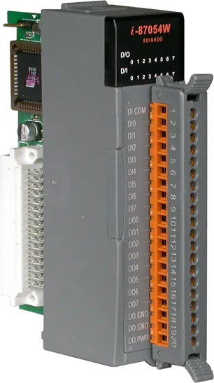 ICP-CON I-87054W-G Модуль с 8 каналами DO (sink, открытый коллектор) и 8 DI (sink, source, влажный), стандартный профиль, последовательная шина