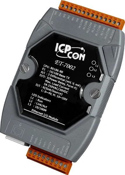 ICP-CON ET-7002 Ethernet-модуль с 3 каналами аналогового ввода, 6 каналами дискретного ввода и 3 каналами релейного вывода
