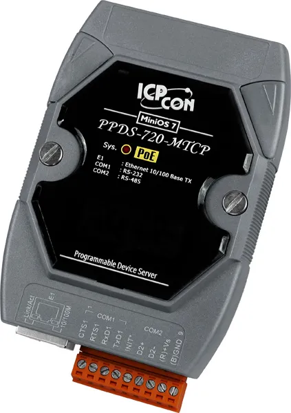 ICP-CON PPDS-720-MTCP Программируемый Ethernet сервер последовательных интерфейсов, шлюз Modbus TCP в Modbus RTU/ASCII, 1xRS-232, 1xRS-485, POE