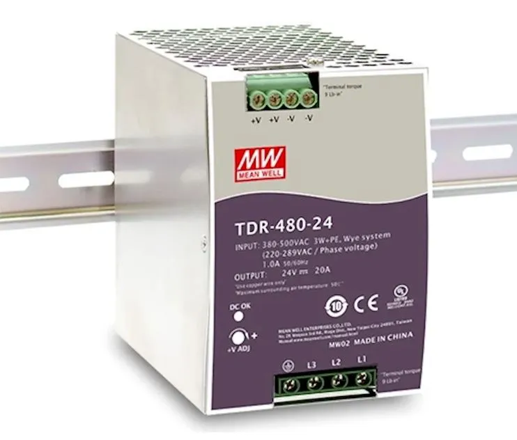 TDR-480-24-24 Mean Well Блок питания (AC/DC, монтаж DIN-рейку, 24В, 20А)