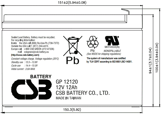 CSB GP12120 F2 Аккумуляторная батарея (12В, 12Ач)