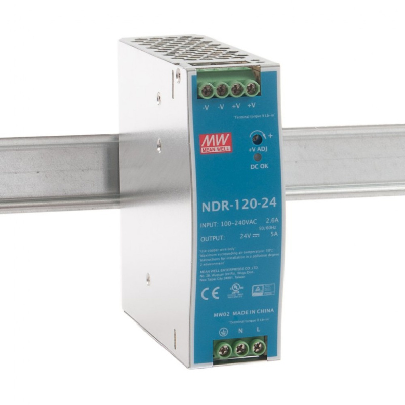 NDR-120-24 Mean Well Блок питания (AC/DC, монтаж DIN-рейку, 24V, 5A)