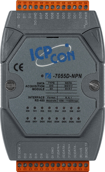 ICP-CON I-7055D-NPN Модуль с 8 каналами дискретного ввода и 16-битного счетчика и 8 каналами дискретного вывода с изоляцией и индикацией