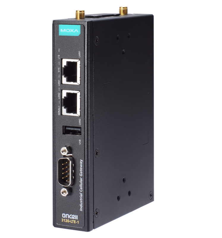 MOXA OnCell 3120-LTE-1-EU-T LTE-модем с 2 слотами для SIM-карт, 2 Ethernet-портами, 1 портом RS-232/422/485, с диапазоном рабочих температур от -30 до 70°C (без антенн в комплекте)