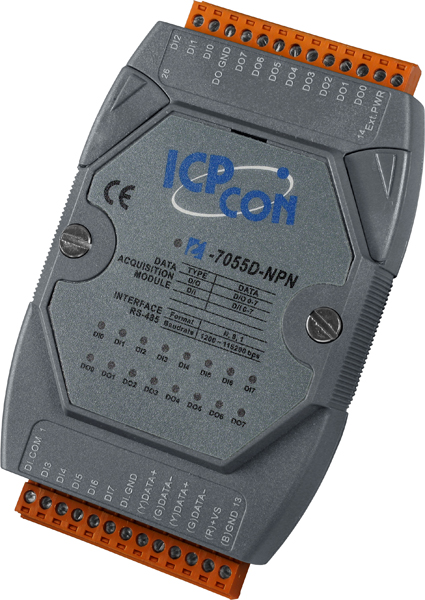 ICP-CON I-7055D-NPN Модуль с 8 каналами дискретного ввода и 16-битного счетчика и 8 каналами дискретного вывода с изоляцией и индикацией