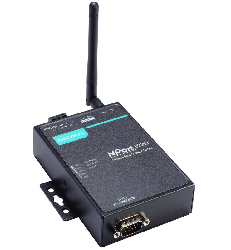 MOXA NPort W2150A-T-EU 1-портовый сервер RS-232/422/485 в беспроводный Ethernet Wi-Fi IEEE 802.11a/b/g расш. температурный диап.