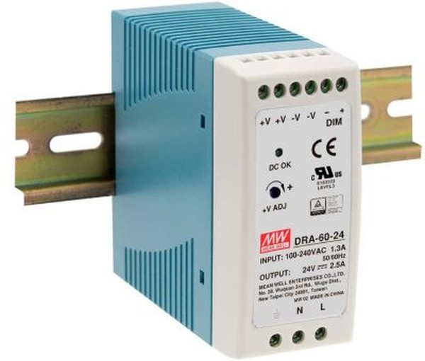 DRA-60-12 Mean Well Блок питания (AC/DC, монтаж DIN-рейку, регулировка тока, 12В, 5А)