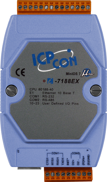 ICP-CON I-7188EX Программируемый контроллер с 2 COM-портами (1 x RS-232, 1 x RS-485), c LAN-интерфейсом и слотом для мезонинного модуля