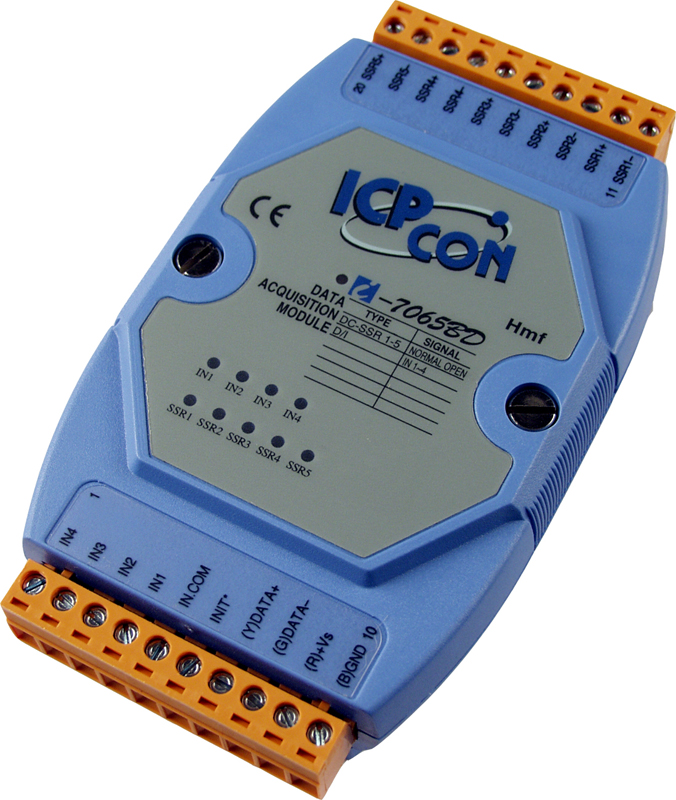 ICP-CON I-7065BD Модуль с 4 каналами дискретного ввода и 5 каналами вывода твердотельных реле постоянного тока (DC SSR) с изоляцией и индикацией