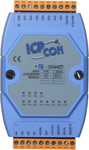 ICP-CON I-7044D Модуль с 4 каналами дискретного ввода и 8 каналами дискретного вывода с изоляцией и индикацией