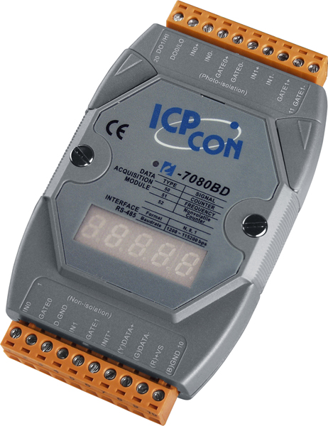 ICP-CON I-7080BD-G Модуль с 2 каналами счетчика/частотомера, с сохранением данных счетчика, с индикацией, параллельная шина