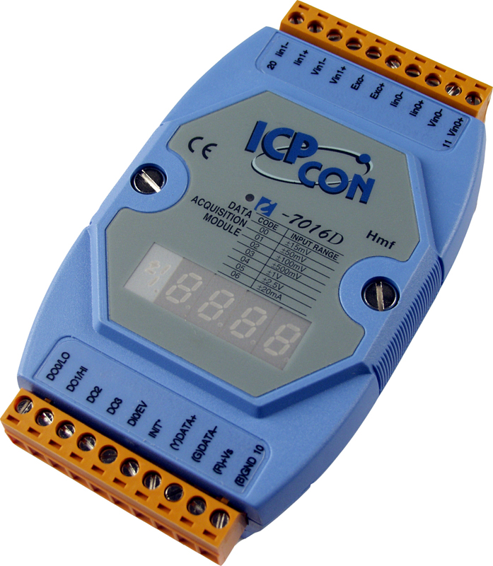 ICP-CON I-7016D 2-канальный модуль ввода для обработки сигнала с тензодатчиков с дисплеем