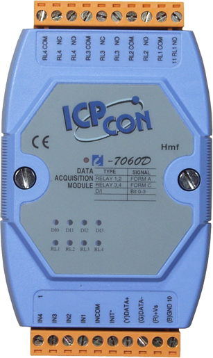 ICP-CON I-7060D 4-канальный модуль дискретного ввода с изоляцией и 4-канального релейного дискретного вывода, с 8 светодиодами для каждого канала