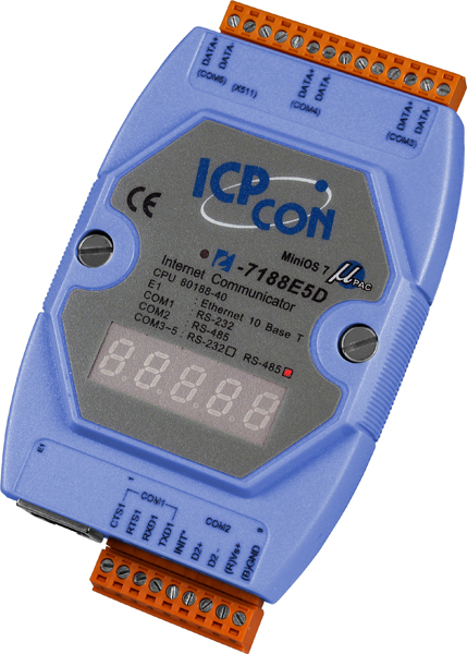 ICP-CON I-7188E5D Программируемый контроллер с 5 COM-портами (4 x RS-232, 1 x RS-485), с индикацией