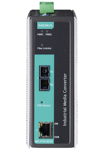 MOXA IMC-P101-M-SC-T Медиа-конвертер Ethernet в оптику IEEE 802.3af PoE в металлическом корпусе, многомод, разъем SC, с расширенным диапазоном температур