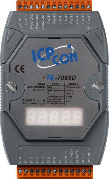 ICP-CON I-7088D модуль с 8 каналами ШИМ вывода и 8 каналами высокоскоростного счетчика и индикатором
