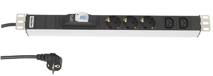 Hyperline SHT19-3SH-2IEC-B-2.5EU Блок розеток для 19"шкафов, с автом.выкл., 3xSchuko (16A)+ 2xC13 (16A)