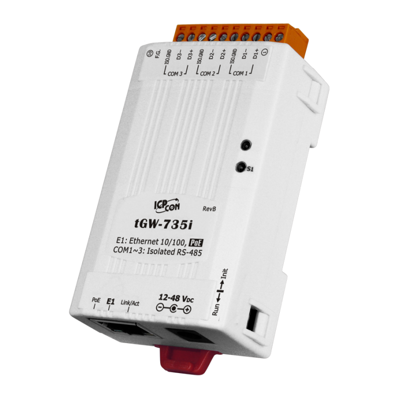 tGW-735i Преобразователь Modbus/TCP to RTU/ASCII with PoE and 3 Isolated RS-485 Ports
