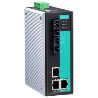 MOXA EDS-405A-MM-SC Коммутатор 3 x 10/100BaseTX, 2 x 100BaseFX (многомодовое оптоволокно) с базовыми функциями управления, разъем SC
