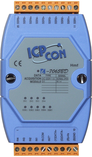 ICP-CON I-7065BD Модуль с 4 каналами дискретного ввода и 5 каналами вывода твердотельных реле постоянного тока (DC SSR) с изоляцией и индикацией