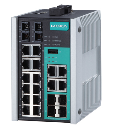 MOXA EDS-518E-MM-SC-4GTXSFP Управляемый коммутатор Gigabit Ethernet c портами 12 x 10/100BaseTX, 4 x 10/100/1000BaseT(X) или 100/1000BaseSFP, 2 x 100BaseFX (многомод, разъем SC) 