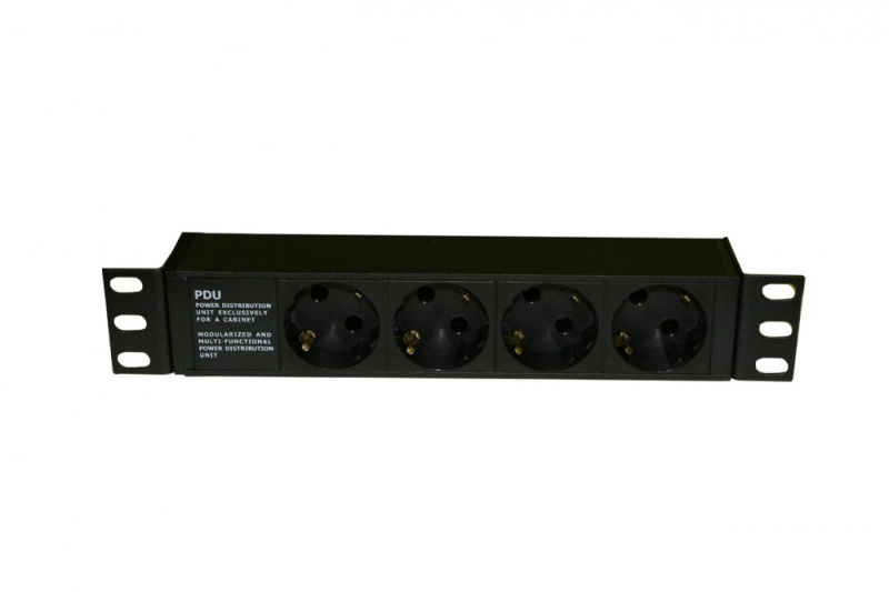 Hyperline SHE10-4SH-IEC Блок розеток для 10" шкафов горизонтальный, 4 розетки  Schuko (10A)