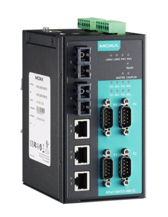 MOXA NPort S8455I-MM-SC 4-портовый асинхронный сервер RS-232/422/485 в Ethernet cо встроенным Ethernet-коммутатором (с портами многомодового оптоволокна)