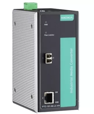MOXA PTC-101-S-LC-LV Медиа-конвертер Ethernet 10/100BaseT(X) в 100BaseFX (оптоволокно) в металлическом корпусе, одномодовый с разъемом LC
