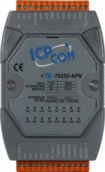 ICP-CON I-7055D-NPN Модуль с 8 каналами дискретного ввода и 16-битного счетчика и 8 каналами дискретного вывода с изоляцией и индикацией