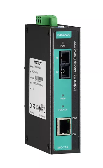 MOXA IMC-21A-M-ST-T Медиа-конвертер Ethernet 10/100BaseTX в 100BaseFX (многомодовое оптоволокно) в металлическом корпусе, с расширенным диапазоном температур