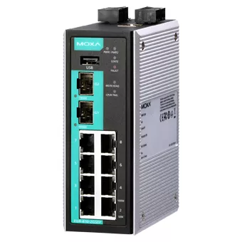 MOXA EDR-810-2GSFP-T Промышленный маршрутизатор: 8 портов Ethernet + 2 порта Gigabit Ethernet, Firewall/NAT, с промышленным диапазоном температур