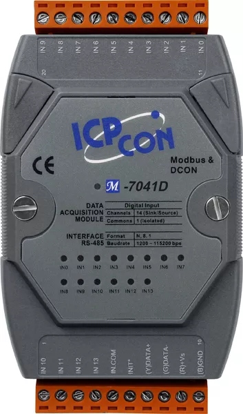 ICP-CON M-7041D-G Модуль с 14 каналами изолированного дискретного ввода, с индикацией, протокол Modbus RTU, последовательная шина