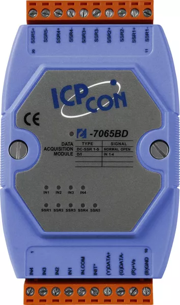 ICP-CON I-7065B Модуль с 4 каналами дискретного ввода и 5 каналами вывода твердотельных реле постоянного тока (DC SSR) с изоляцией