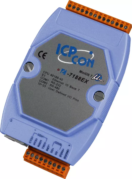 ICP-CON I-7188EX Программируемый контроллер с 2 COM-портами (1 x RS-232, 1 x RS-485), c LAN-интерфейсом и слотом для мезонинного модуля