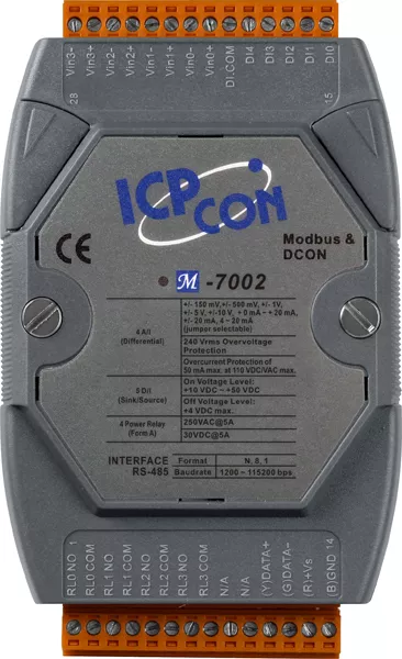 ICP-CON M-7002-G 4-канальный модуль аналогового ввода, 5-канальный дискретного ввода и 4-канальный релейного вывода